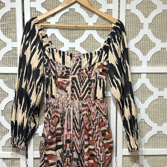 Maria Cher Junin Naibi Midi Dress Womens Size S Boho Batik Puff Sleeve Tribal - Picture 5 of 16